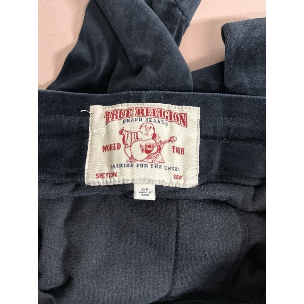 Vintage True Religion Pants S Black‎ Jogger Velour Sweatpants Gold Logo Athletic